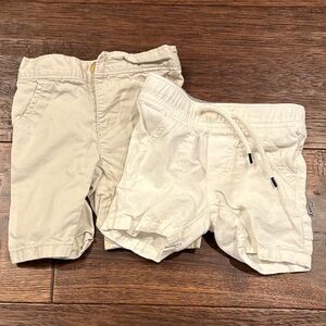 Two baby shorts. White and khaki. Size 3-6 months